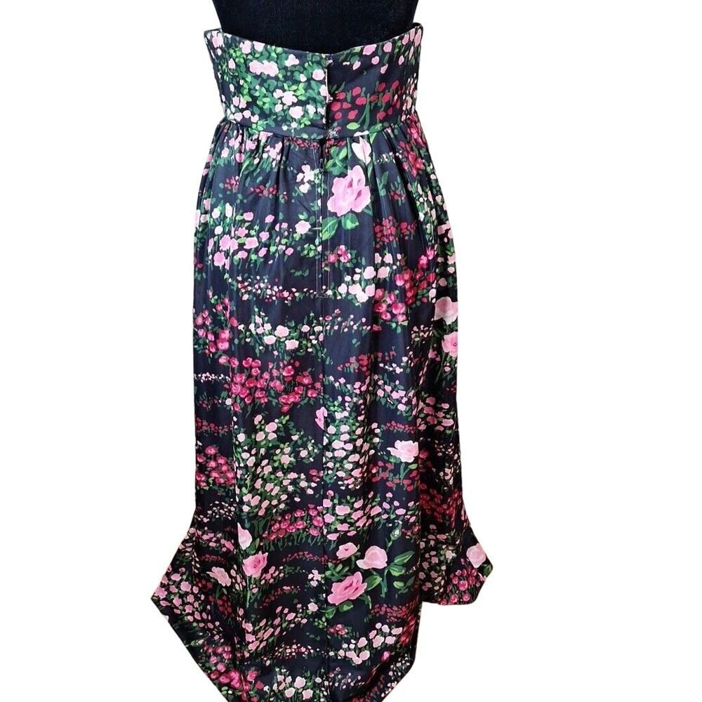Vintage 70s High Waist Black Pink Rose Floral Maxi Skirt Mod Hippie Size Small - Picture 6 of 12